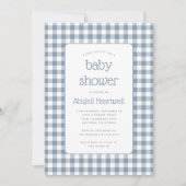 Stofbloem Blauwe Gingham Geruite Baby Shower Kaart (Voorkant)