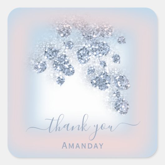 Stofbloem Blauwe Glitter Bloem Roos Bbriddal Zoete Vierkante Sticker (Voorkant)