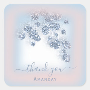 Stofbloem Blauwe Glitter Bloemrozen Bruids Zoete 1 Vierkante Sticker