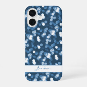 Stofbloem Blauwe Glitter Lichtjes met Naam Damesac iPhone 16 Hoesje