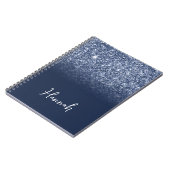 Stofbloem Blauwe Glitter Navy Ombre Script Naam Notitieboek (Linkerzijde)