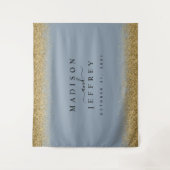 Stofbloem Blauwe & Gouden Glitter Bruiloftachtergr Wandkleed (Voorkant)