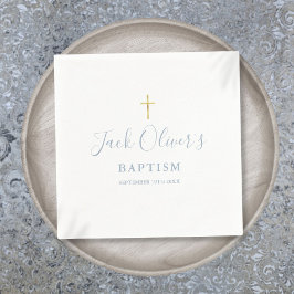 Stofbloem Blauwe Gouden Kruis Doop Christening Servet