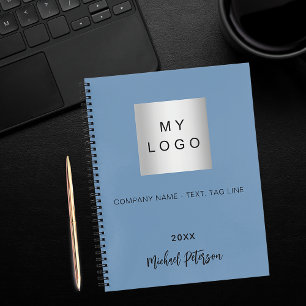 Stofbloem blauwe gouden naam script zakelijk logo notitieboek