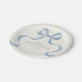 Stofbloem Blauwe Handgetekende Strik Bruidsdouche Papieren Bordje (Gekanteld)