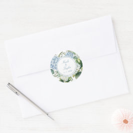 Stofbloem Blauwe Hortensia Bloem Bruiloft Ronde Sticker