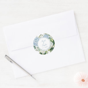 Stofbloem Blauwe Hortensia Bloem Bruiloft Ronde Sticker