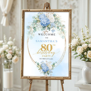 Stofbloem Blauwe Hortensia's Boho Goud 80ste verja Poster