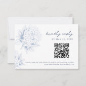 Stofbloem Blauwe Hydrangea QR Code RSVP Kaart (Voorkant)