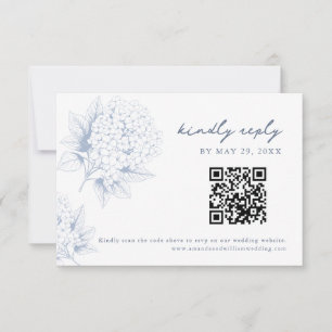 Stofbloem Blauwe Hydrangea QR Code RSVP Kaart
