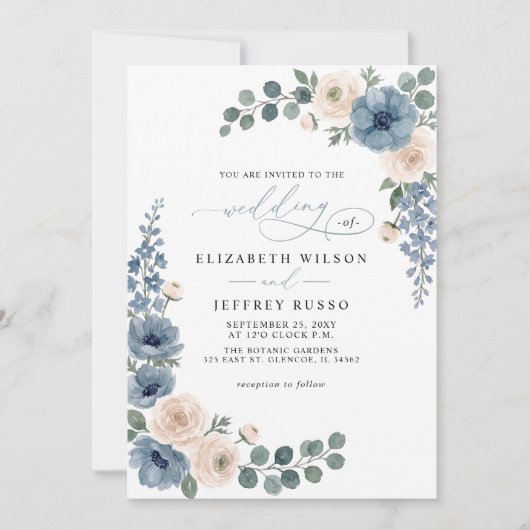 Stofbloem Blauwe Ivoorkleurige Blush Bloemencode Q Kaart (Voorkant)