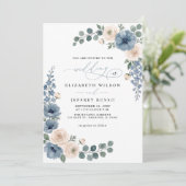 Stofbloem Blauwe Ivoorkleurige Blush Bloemencode Q Kaart (Staand voorkant)
