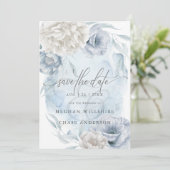 Stofbloem Blauwe Ivoren Elegante Rustieke Bloemen Kaart (Staand voorkant)