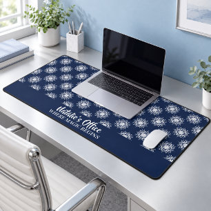 Stofbloem Blauwe Kerst Sneeuwvlok Monogram Bureaumat