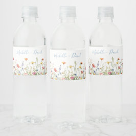 Stofbloem Blauwe Kleurrijke Rustieke Wilde Bloemen Waterfles Etiket