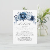 Stofbloem Blauwe Leisteen Marine Bloemige Trouwdet Informatiekaartje (Staand voorkant)