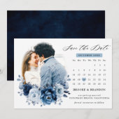 Stofbloem Blauwe Leisteen Marine Botanische Foto A Save The Date (Voorkant / Achterkant)