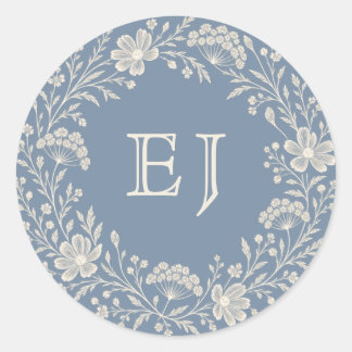 Stofbloem Blauwe Maagdenpalm Wilde Bloem Monogram Ronde Sticker