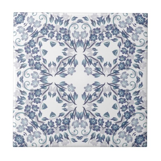 Stofbloem Blauwe Mandala Tegeltje (Voorkant)