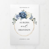 Stofbloem Blauwe Marine Champagne Ivoor Bloemstuk Drieluik Aankondiging (Cover)