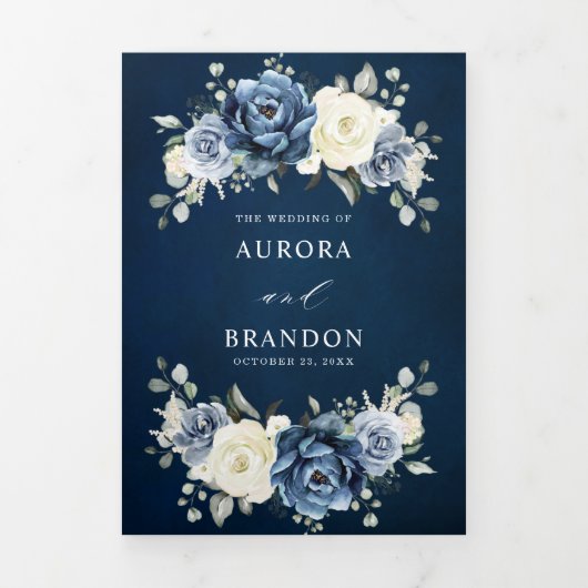 Stofbloem Blauwe Marine Champagne Ivoor Bloemstuk  Drieluik Aankondiging (Cover)