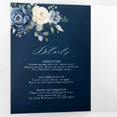 Stofbloem Blauwe Marine Champagne Ivoor Bloemstuk  Drieluik Aankondiging (Binnenzijde eerst)