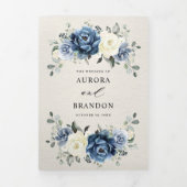 Stofbloem Blauwe Marine Champagne Ivoor Bloemstuk  Drieluik Aankondiging (Cover)