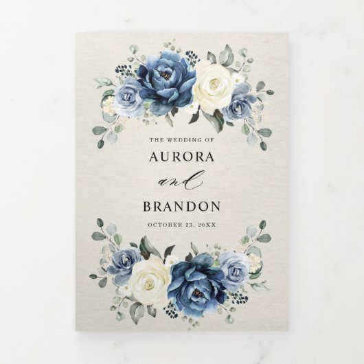 Stofbloem Blauwe Marine Champagne Ivoor Bloemstuk  Drieluik Aankondiging (Cover)