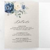 Stofbloem Blauwe Marine Champagne Ivoor Bloemstuk  Drieluik Aankondiging (Binnenzijde eerst)