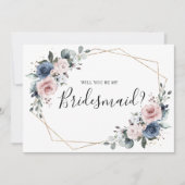 Stofbloem Blauwe Mauve Geometrische Bruidsmeisje V Kaart (Voorkant)