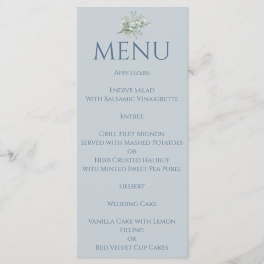 Stofbloem Blauwe Menu (Voorkant)