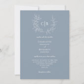 Stofbloem Blauwe Minimale Blad Bruiloft Monogram F Kaart (Voorkant)