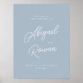 Stofbloem Blauwe Minimalistische Moderne Script Br Poster (Voorkant)