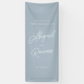 Stofbloem Blauwe Minimalistische Moderne Script Br Spandoek (Verticaal)