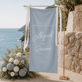 Stofbloem Blauwe Minimalistische Moderne Script Br Spandoek