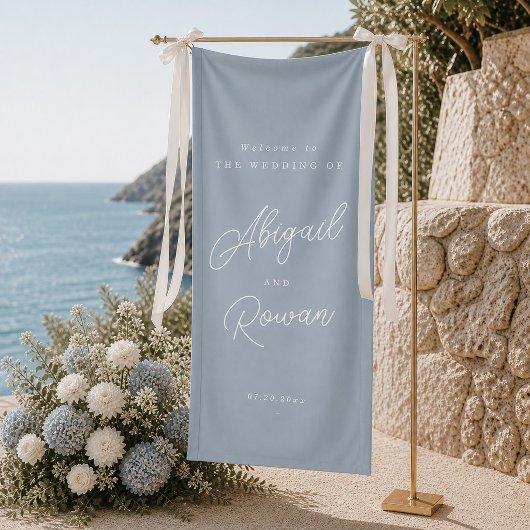 Stofbloem Blauwe Minimalistische Moderne Script Br Spandoek