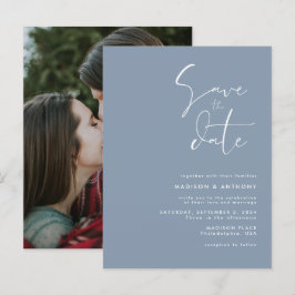 Stofbloem Blauwe Minimalistische Save the Date Tro Uitnodiging Briefkaart