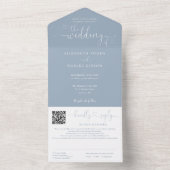 Stofbloem Blauwe Minimalistische Script QR Code Tr All In One Uitnodiging (Binnen)