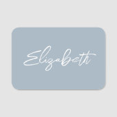 Stofbloem Blauwe Moderne Borstel Script Naamplaatje (Voorkant)