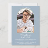 Stofbloem Blauwe Moderne Gouden Boog Foto Afstudee Kaart (Voorkant)