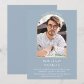 Stofbloem Blauwe Moderne Gouden Boog Foto Afstudee Kaart (Voorkant / Achterkant)