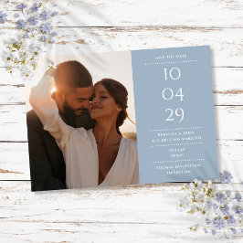 Stofbloem Blauwe Moderne Minimalistische Trouwfoto Save The Date