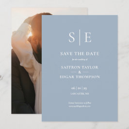 Stofbloem Blauwe Moderne Monogram Foto Bruiloft Save The Date