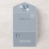 Stofbloem Blauwe Moderne Typografie Grote Symbolen All In One Uitnodiging (Buitenkant)