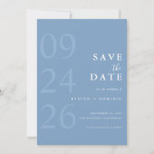 Stofbloem Blauwe Moderne Typografie Minimalistisch Save The Date (Voorkant)