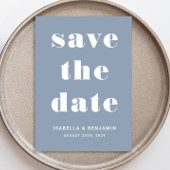 Stofbloem Blauwe Moderne Typografie Trouwen Save The Date