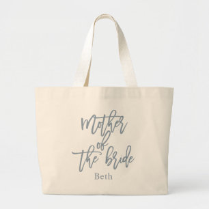 Stofbloem Blauwe Moeder van de Bruid Lettering Scr Grote Tote Bag