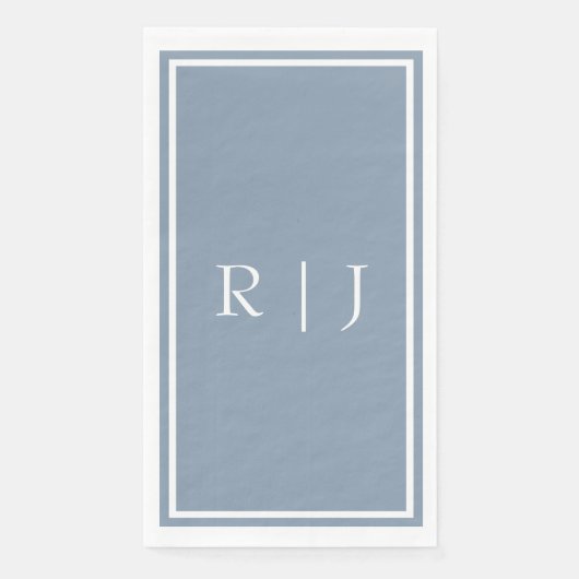 Stofbloem Blauwe Monogram Aangepaste Naam Elegante Servet (Voorkant)