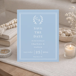 Stofbloem blauwe monogram begrotingshuwelijk Save Flyer