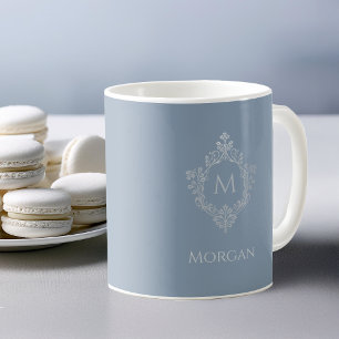 Stofbloem Blauwe Monogram Naam Elegante Vintage Wa Koffiemok